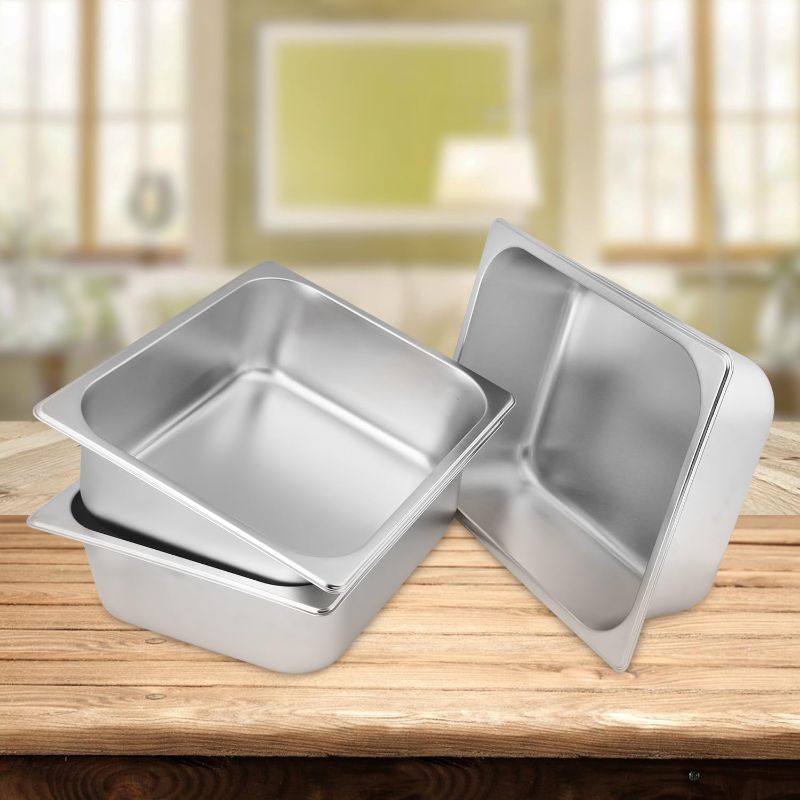 Photo 1 of  1/2 Size, 4 Inch Deep Stainless Steel Steam Table Pans, Anti-Jamming Steam Pan, Hotel and Restaurant Catering Food Pans by GENHAKON
