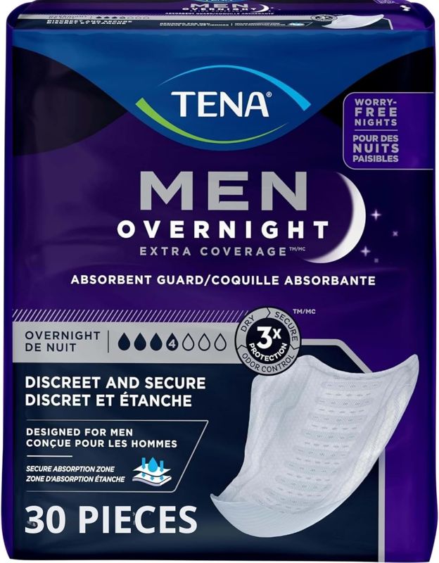 Photo 1 of Tena Men Overnight Incontinence Protective Guard, Bladder Control, Discrete, Overnight Absorbency, 30 Count