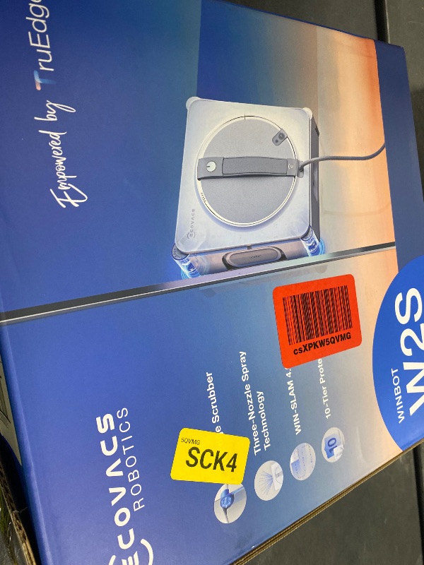 Photo 1 of ECOVACS WINBOT W2S Window Cleaning Robot, Intelligent Edge-to-Edge Cleaning with TruEdge Scrubbers, 3 Water Nozzles, 10-Level Safety System, Win-SLAM 4.0 Route Planning, Even Climbing System