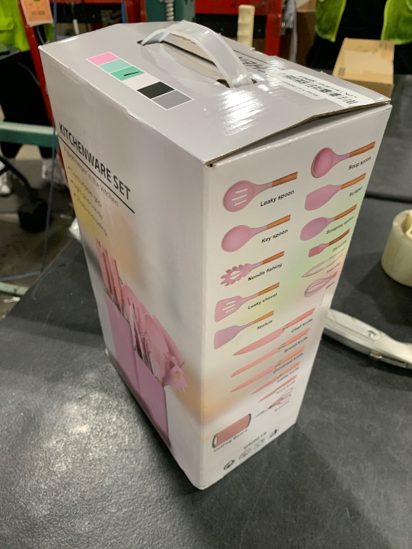 Photo 1 of 19 Pieces Kitchen Utensils and Knife Set with Block, Inldued 9 Pieces Silicone Cooking Utensils Set 5 Pieces Sharp Stainless Steel Chef Knives Scissors Whisk Tongs and Cutting Board (TEAL)