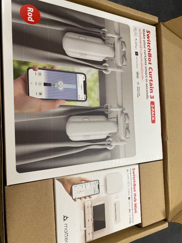 Photo 1 of SwitchBot Smart Automatic Curtain Opener 2 Pack with Hub Mini - WiFi Remote Control with App/Timer, Performance Upgrade, Compatible with Alexa, Google Home, HomeKit