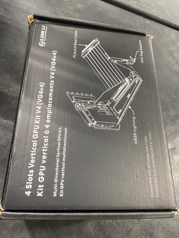 Photo 1 of Lian Li ATX PC Case 4 Slots Vertical GPU Kit (VG4v4) - Premium Gen 5 Riser Cable PCI-E 5.0 x16-200mm, PCIe 3.0/4.0 Compatible, Adjustable Position - Fits Most PC Cases (VG4v4 Black)
