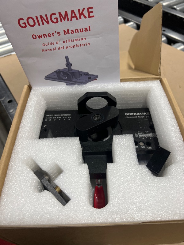Photo 1 of GOINGMAKE Metal Concealed Hinge Jig with Quick Clamp and Dust Vacuum Adapter Concealed Door Hinge Jig 35mm Cabinet Hinge Jig Hinge Hole Drilling Jig for Woodworking Door Cabinet Hinges Mounting Tool