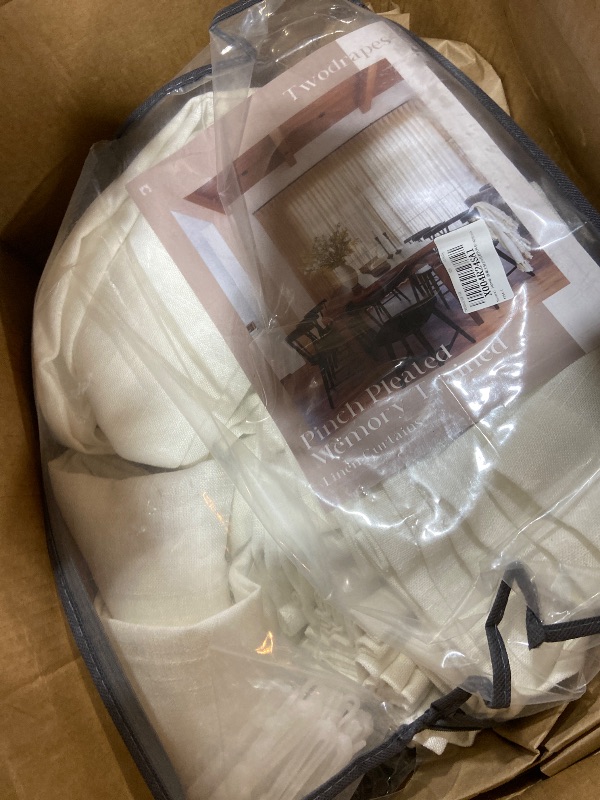 Photo 1 of 100 Inch Width Curtains 96 Inches Long Pinch Pleat Linen Semi Sheer for Patio Sliding Door Light Filtering Pleated Drapes Back Tab Ivory Beige White Extra Wide 100 x 96 Curtain for Living Dining Room