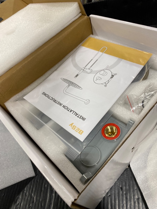 Photo 1 of BESy Shower System with 10 Inch Round Rain Shower Head and Handheld Wall Mounted, High Pressure Rainfall Shower Faucet Fixture Combo Set with 2 in 1 Handheld Showerhead for Bathroom, Brushed Nickel