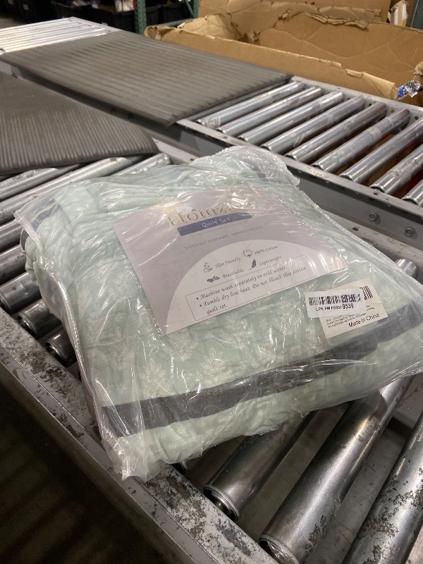 Photo 1 of Homzard King Size Quilt,Cotton King Size Comforter Set,Mint Green Grey Bedding Set,Striped Bedspread,Lightweight Summer Comforter Sets 3 Piece