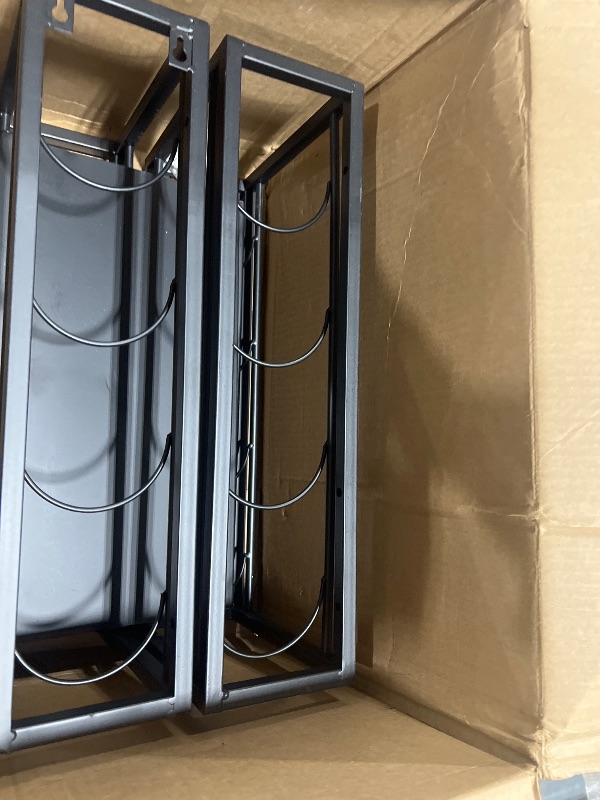 Photo 1 of FLRH Wall Mount Wine Racks with Glass Holder, Metal Bottle Holder Glass Rack Wall Mount, 2-Tiers Multipurpose Metal Shelf for Home Bar, Kitchen, Dining Room (Black)