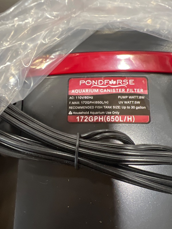 Photo 1 of PONDFORSE 172GPH Canister Filter, External Aquarium Filter Ultra-Quiet Water Circulation Cleaning Machine with Media for Fish Tanks and Aquariums Up to 30 Gallons (172GPH)