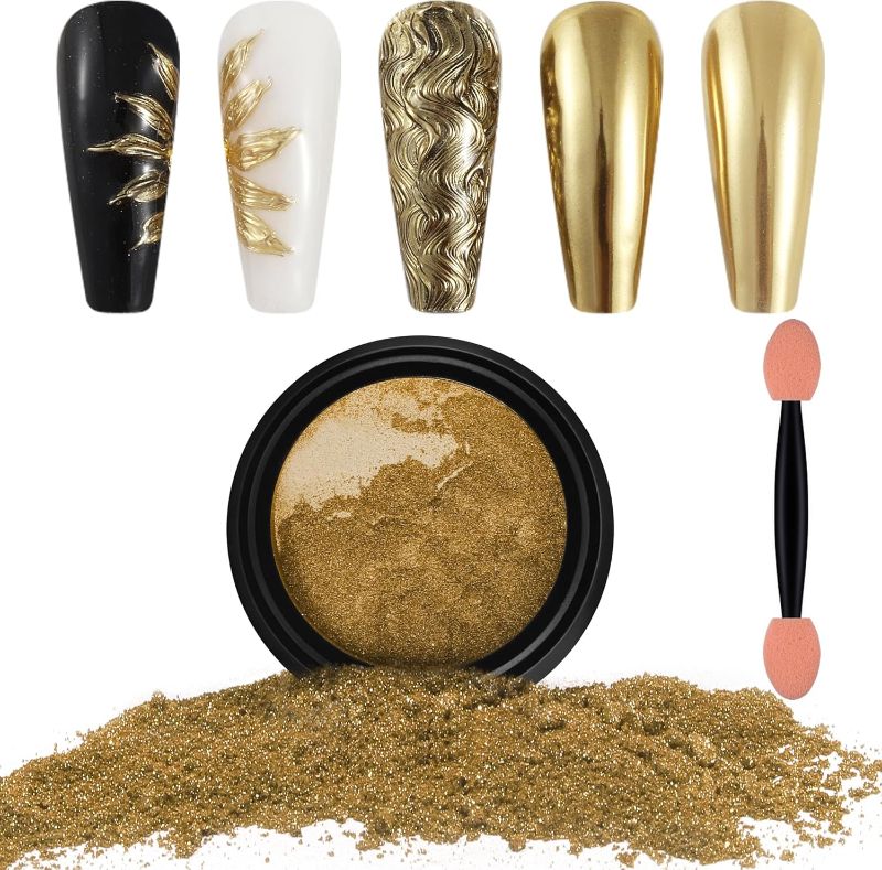 Photo 1 of 
Artdone Chrome Nail Powder, Light Gold Iridescent Aurora Powder Metallic Mirror Effect Pigment Pearlescent Mermaid Pigment Pearl Glitter Dust Kit, Nail Art Decoration, Resin Craft