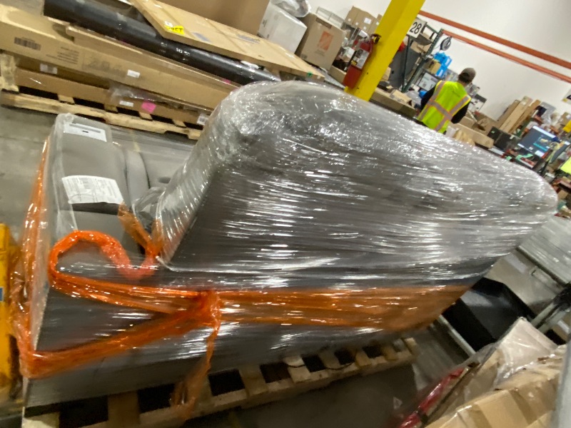 Photo 1 of Signature Design by Ashley The Man-Den Leather Power Reclining Loveseat with Center Console, Adjustable Headrest & Wireless Charging, Gray