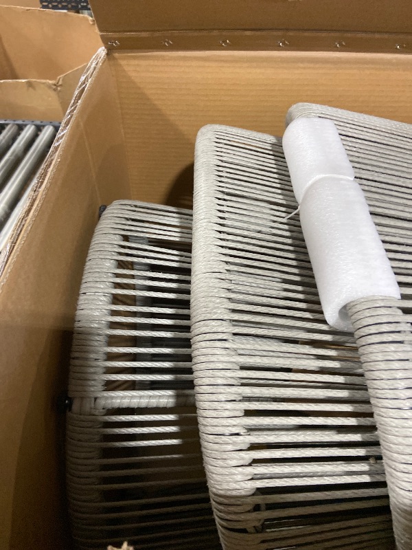 Photo 1 of EAST OAK Breezeway Patio Furniture Set, 3-Piece Outside Bistro Set Handwoven Rattan Wicker Chairs with Waterproof Cushions, Tempered Glass Table, Outdoor Conversation Set, Light Grey & Dark Grey