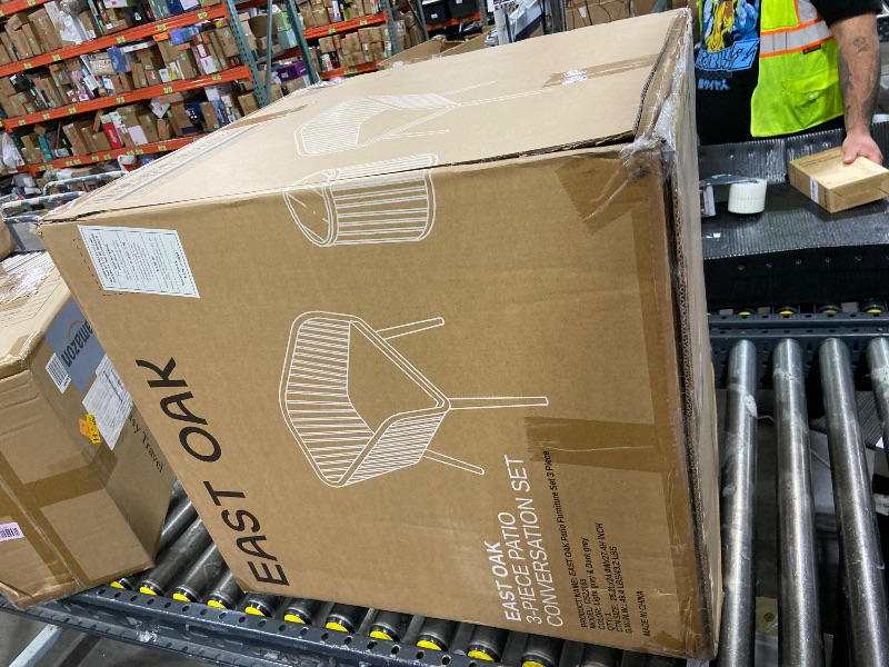 Photo 1 of EAST OAK Breezeway Patio Furniture Set, 3-Piece Outside Bistro Set Handwoven Rattan Wicker Chairs with Waterproof Cushions, Tempered Glass Table, Outdoor Conversation Set, Light Grey & Dark Grey