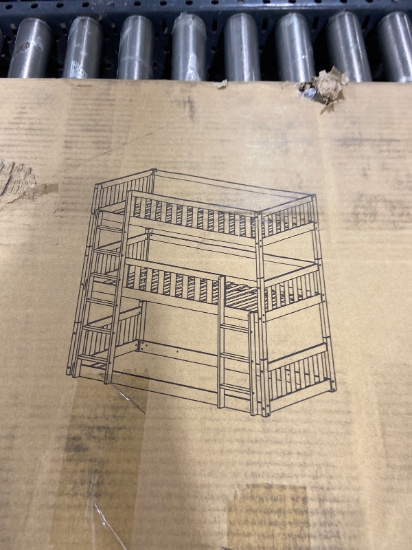 Photo 1 of Hommoo Triple Bunk Bed Twin Over Twin Over Twin Bed Convertible Bed Frame Rubber Wood with Ladder and Guardrail for Teens/Adults Bedroom Dorm White