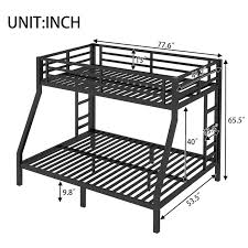 Photo 1 of Roomfitters Metal Twin over Full Bunk Bed, Heavy Duty Space Saving Frame with Ladder and Guardrails, Black