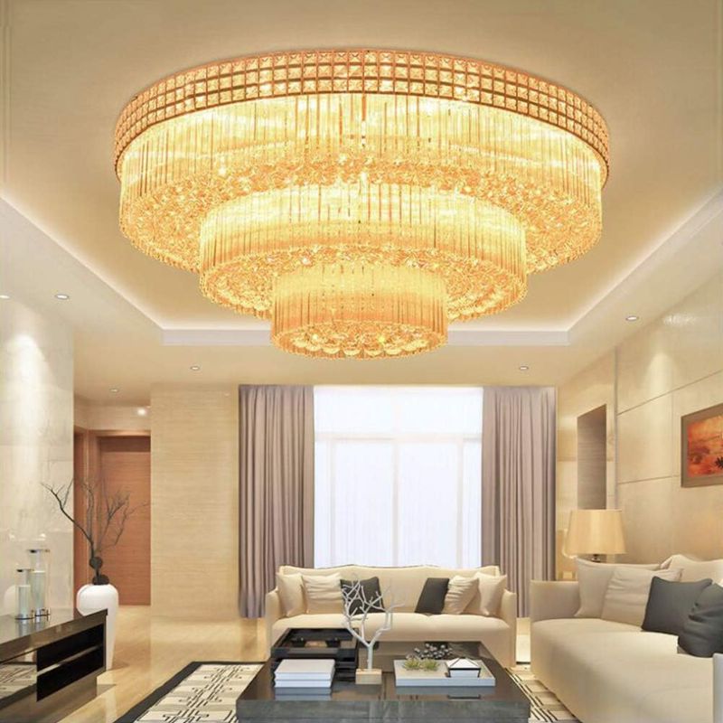 Photo 1 of MORE CHANGE 31.5inch Modern Rose Gold Crystal Chandelier for Dining Room Luxury Ceiling Lamp Flush Mount LED Ceiling Light Fixture Pendant Lamp with Remote for Dining Room Bathroom Bedroom Livingroom