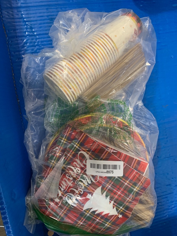 Photo 1 of 140 Pcs Christmas Paper Plates and Napkins Sets Includes Plates Napkins Cups Cutlery for Holiday Merry Christmas Party Decorations, Serves 20