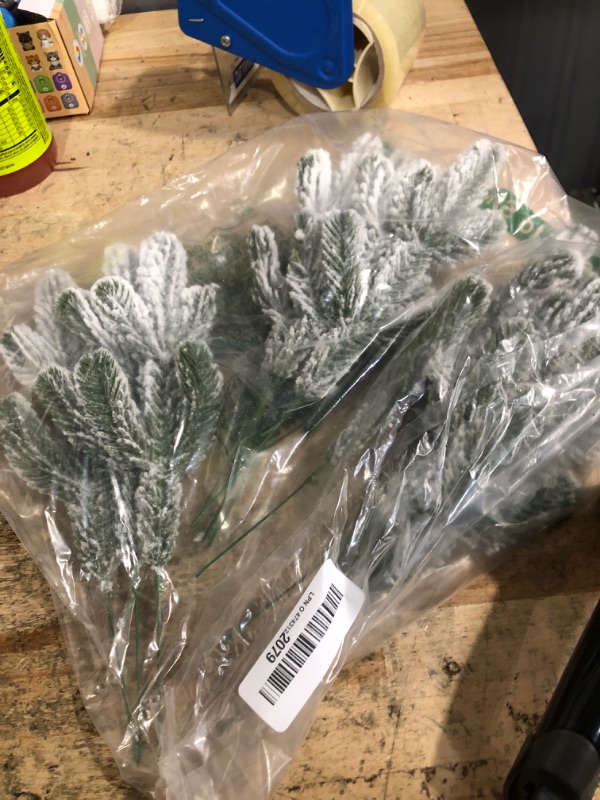 Photo 1 of 12Pcs Snowy Artificial Pine Needles - Branches Twigs 10.6" Frosted Pine Picks Greenery Stems for Crafts, Wreaths, Garlands - Holiday Decor