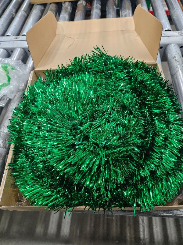 Photo 1 of [ Timer ] 6 Ft Pop Up Christmas Tinsel Tree, Green Collapsible Christmas Tree with 50 Colorful Light 16 Candy 10 Ball 4 Snowflake Merry Christmas Bow DIY Ornaments Battery Operated Xmas Decor Indoor