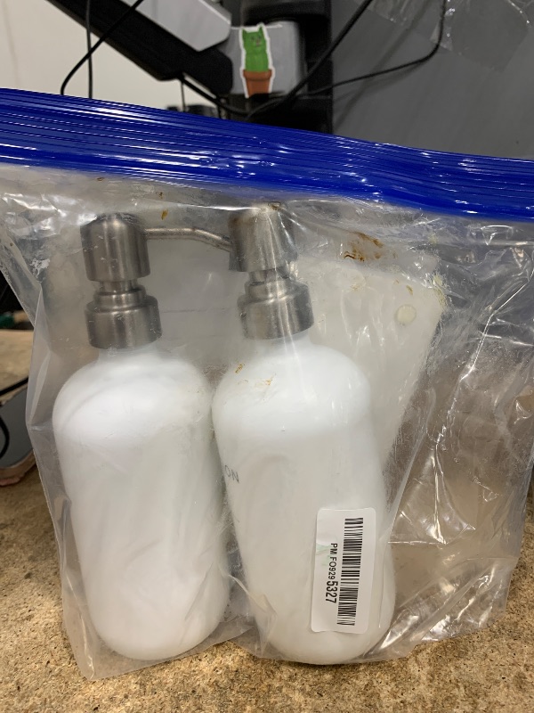 Photo 1 of *Small rusting**

Prus Waso White Soap Dispenser for Kitchen Sink, Dish and Hand Soap Dispenser with Silver Stainless Steel Pump, Perfect for Kitchen Decor and Accessories. (Silver & White)