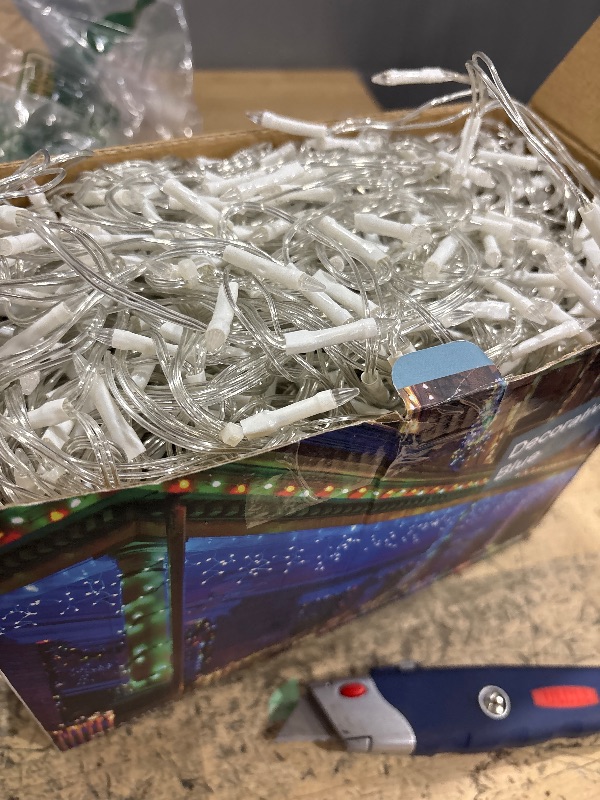 Photo 1 of 1296LED Christmas Lights with 288 Drops, 131ft 8 Modes Christmas String Lights Outdoor, Waterproof Christmas Decorations Fairy Lights with Timer Memory for Xmas Party Patio Window Fence Tree Blue