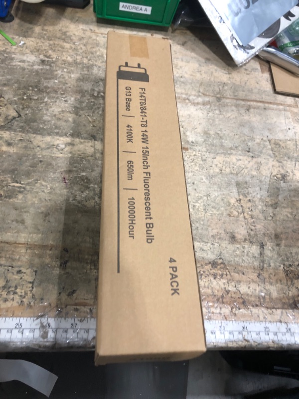 Photo 1 of 4 Pack F14T8/CW Fluorescent Light Bulb,T8 14 Watts 4100K Cool White T8 Linear Tube, G13 Medium Bi-Pin Base,14.75 inch Overll Length
