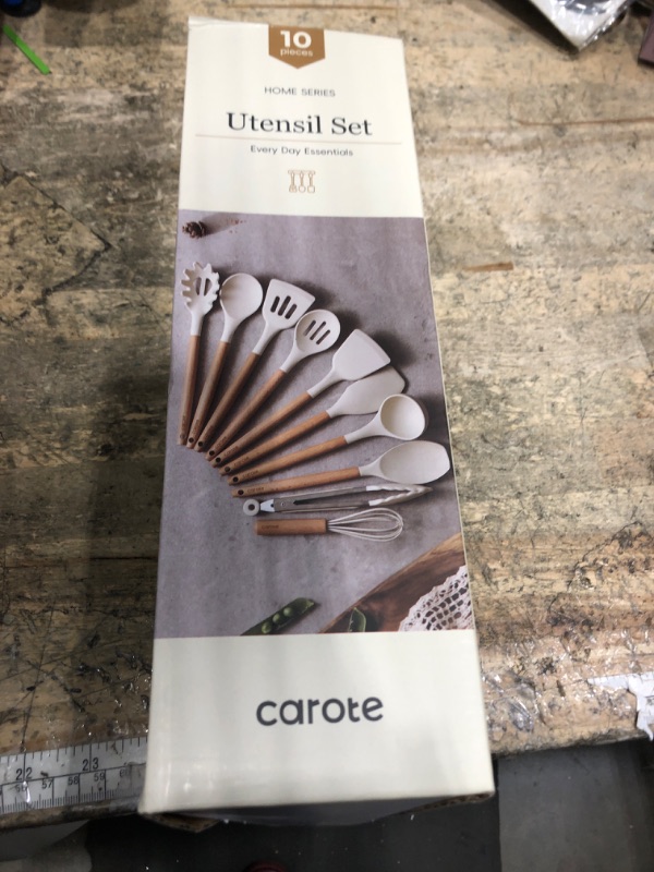 Photo 1 of CAROTE Silicone Cooking Utensils Set, Kitchen Utensils Set 10 Pcs for cooking, BPA Free Spatula Set with Heat Resistant Wood Handles for Nonstick Cookware (Cream White)
