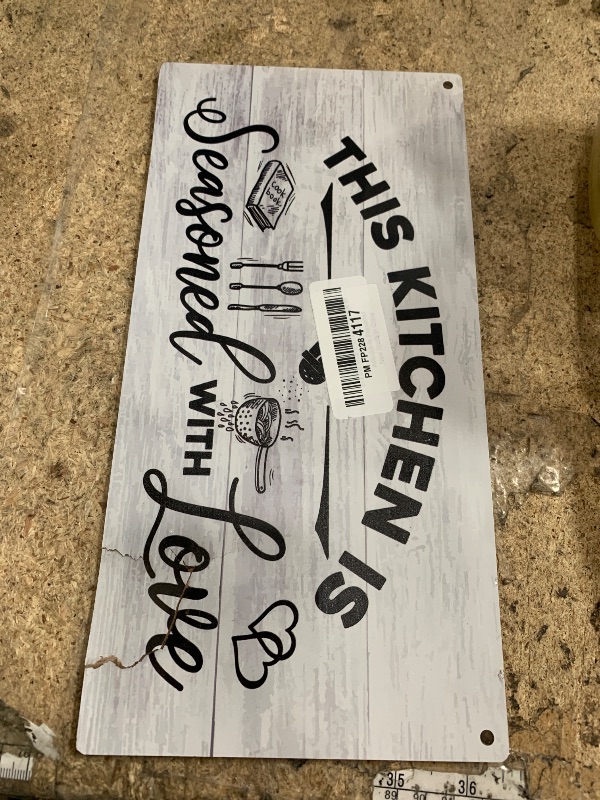Photo 1 of ***DAMAGED***This Kitchen Is Seasoned With Love Sign, Funny Rustic Decor for Counter, Farmhouse Sign, Decoration for Wall, Counter (12" x 6" x 0.12" Inch)