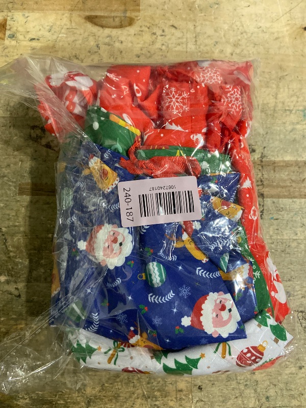 Photo 1 of 10 PCS Christmas Drawstring Gift Bags with Tags, Xmas Gift Bags Assorted Sizes Bulk, Large Medium Small Holiday Gift Bag Cotton Fabric Gifts Wrapping Bag for Christmas Presents Party Favor Goody Sack