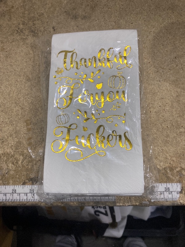 Photo 1 of 50PCS Thankful for You Thanksgiving Napkins Disposable Gold Foil Funny Thankful Napkins for Friendsgiving Party Decorations Thanksgiving Table Decor, 7.9 * 4.3inch