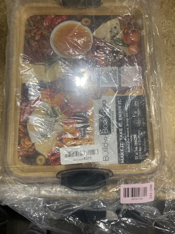 Photo 1 of **CRACKEDL ID**Farberware Build-A-Board Bamboo Cutting Board with Single Storage Compartment, Clear Locking Lid, Black Handles, Perfect for Charcuterie & Snacks