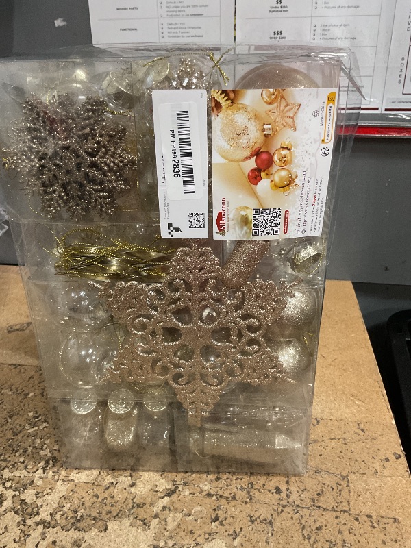 Photo 1 of SHareconn 86PCS Christmas Tree Ornaments Clear Set,Shatterproof and Clear Plastic Baubles for Xmas Tree Decor, Holiday Wedding Party Decoration,Champagne