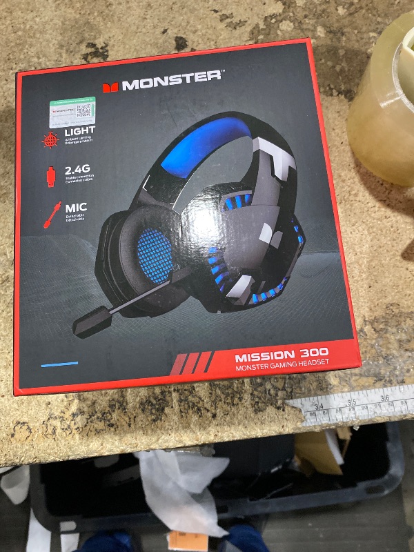 Photo 1 of ***CANNOT LOCATE A SN*** Monster Mission 300 Wireless Gaming Headset, 2.4GHz/Bluetooth Headphones,Low Latency, Stereo, Audio Location Recognition, 48H Battery Life, Suitable for PS5, PC, PS4 and Other Gaming Devices