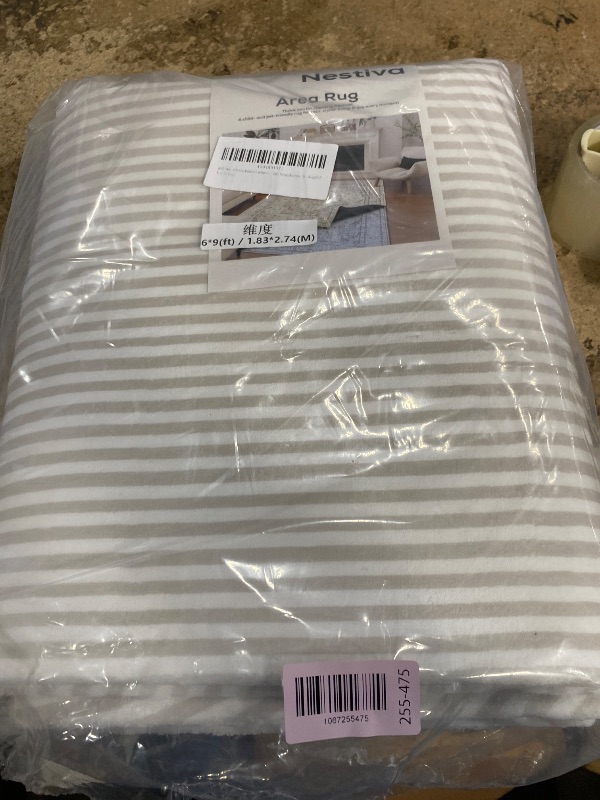 Photo 1 of Nestiva Machine Washable Area Rugs for Living Room Bedroom, Soft Rug Arch Print Pattern Indoor Carpet with Non-Slip Backing & Durable Edge, Modern Neutral Mat, Grey Striped 6'x9'