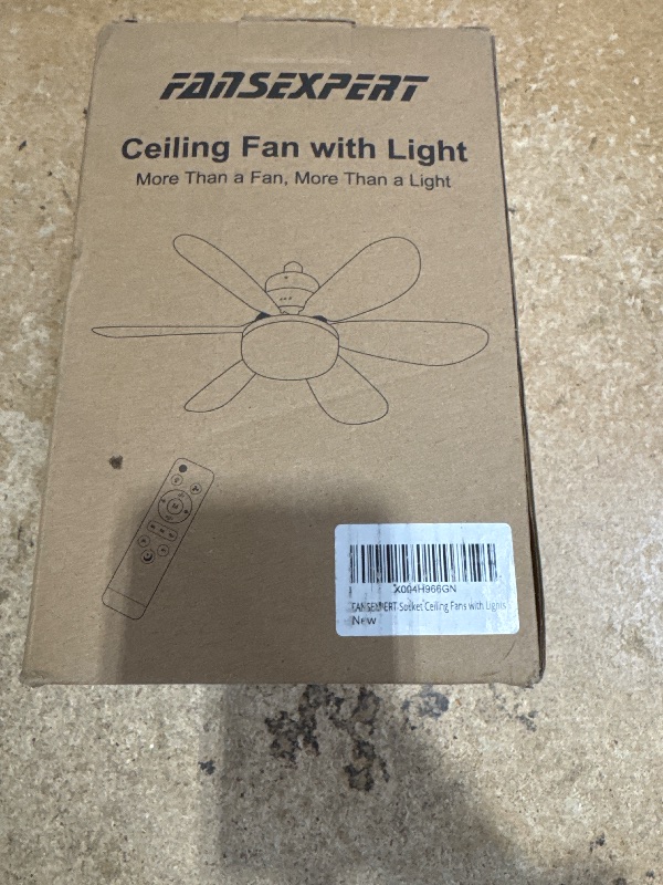 Photo 1 of **BASE REPLACEMENT ONLY SEE NOTES*** FANSEXPERT Socket Ceiling Fans with Lights and Remote, Dimmable LED Socket Fan Light, 3 Colors 3000K-6500K, 1700 Lumen, E26/27 Light Bulb Screw in Ceiling Fan for Bedroom, Kitchen, Living Room, Garage