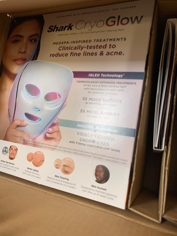 Photo 1 of Shark CryoGlow LED Face Mask with Under-Eye Cooling, Anti-Ageing & Blemish Repair, Red & Blue LED, Infrared Light Therapy, USB-C, Remote Control, Storage Bag, Blue Frost, FW312