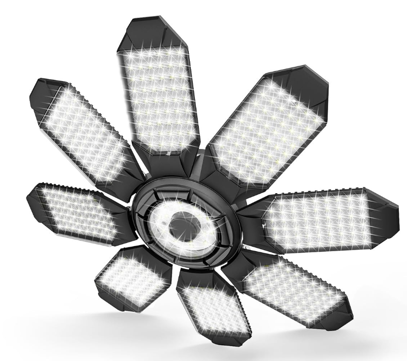 Photo 1 of POLARPRA Garage Lighting - 80000LM Super Bright 6500K Garage Lights Ceiling Led w/ 8 Deformable Panels Compatible for E26/E27 Screw in Garage Light Bulb for Shops Barn Basement Attic