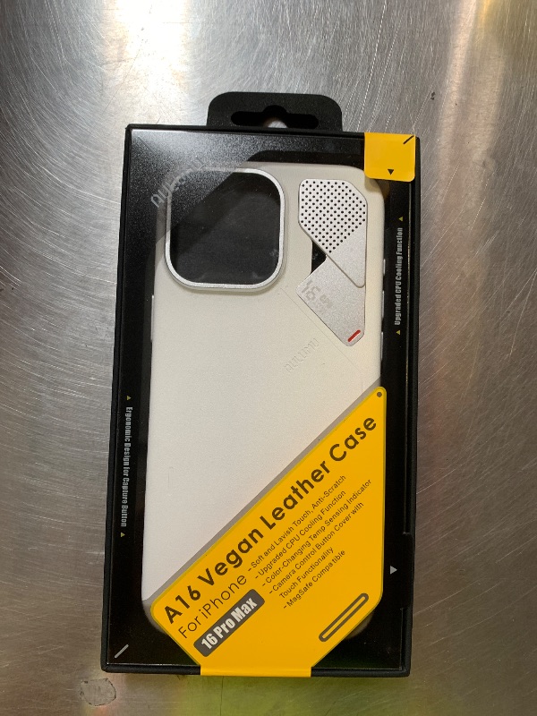 Photo 1 of Aulumu A16 Vegan Leather Cooling iPhone 16 Pro Max Case | Updated Camera Control | with Cooling Fins | Luxury Comfort | Compatible with MagSafe | Complete Wrap-Around - Touch White