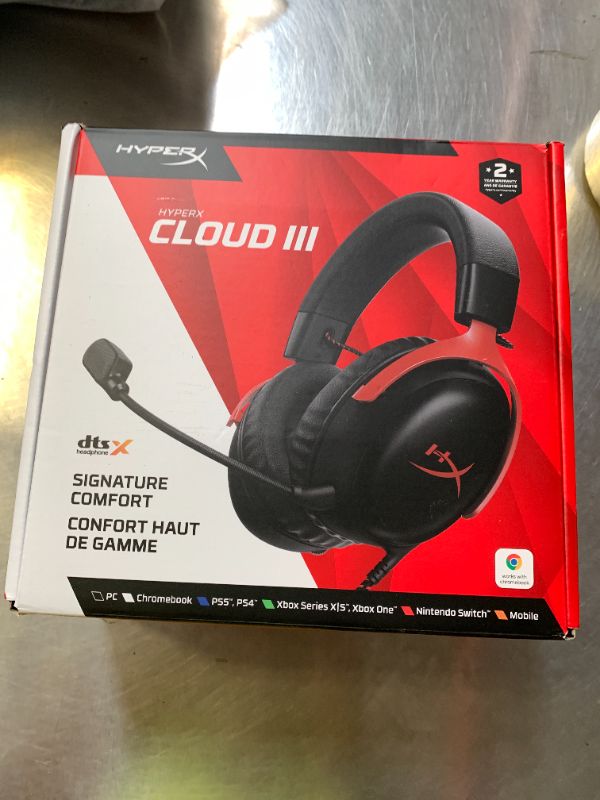 View 2 of HyperX Cloud III – Wired Gaming Headset, PC, PS5, Xbox Series X|S, Angled 53mm Drivers, DTS Spatial Audio, Memory Foam, Durable Frame, Ultra-Clear 10mm Mic, USB-C, USB-A, 3.5mm – Black/Red