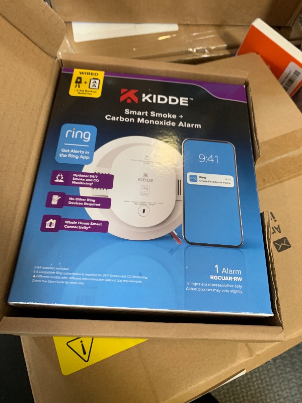 Photo 1 of Kidde Smart Smoke and Carbon Monoxide Detector, Ring App Enabled for Real-Time Notifications, Hardwired Alarm, AA Backup Battery