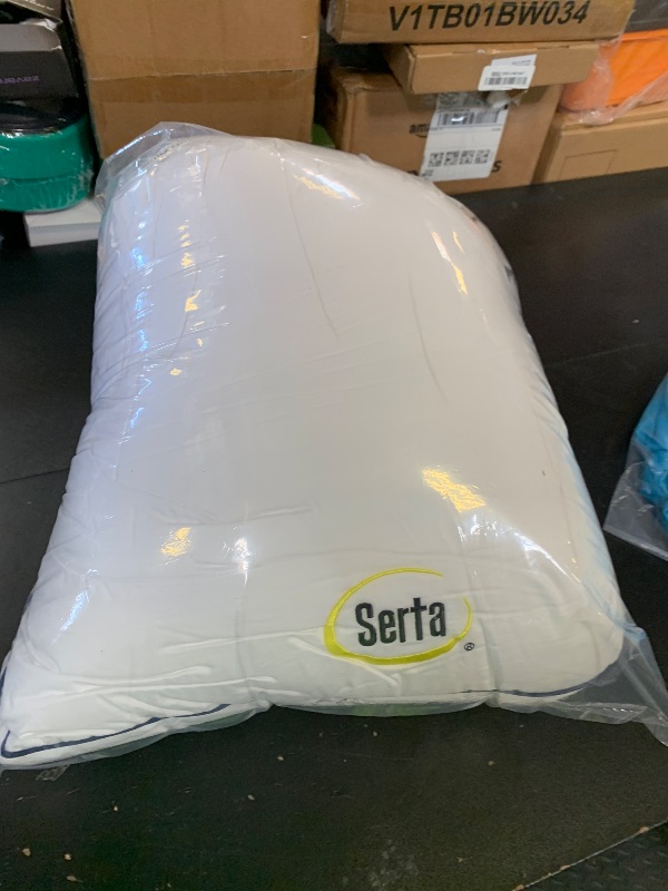 Photo 1 of Serta Hotel Collection Bed Pillow King Size, 400 Thread Count 100% Cotton Cover, Medium Support Gusseted Down Alternative Pillow for Back, Stomach or Side Sleepers, 18" x 34", White