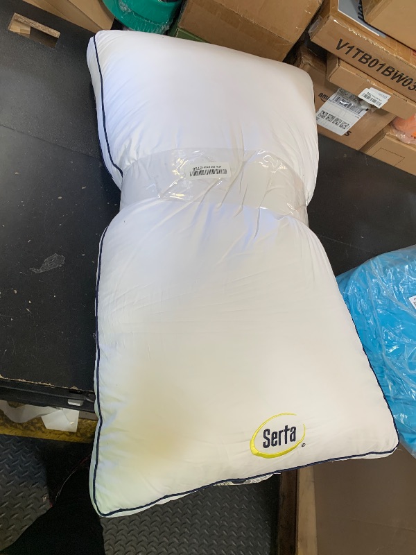 Photo 1 of Serta Hotel Collection Bed Pillow King Size, 400 Thread Count 100% Cotton Cover, Medium Support Gusseted Down Alternative Pillow for Back, Stomach or Side Sleepers, 18" x 34", White