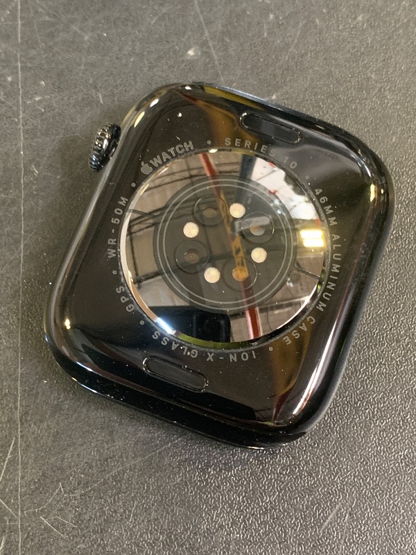 Photo 1 of Apple Watch Series 10 [GPS 46mm] with Jet Black Aluminium Case with Ink Sport Loop. Fitness Tracker, ECG App, Always-On Retina Display, Carbon Neutra (missing band)