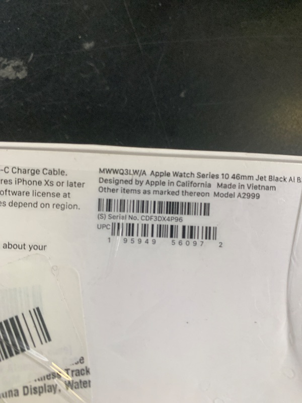 Photo 1 of Apple Watch Series 10 [GPS 46mm] with Jet Black Aluminium Case with Ink Sport Loop. Fitness Tracker, ECG App, Always-On Retina Display, Carbon Neutral (missing band)