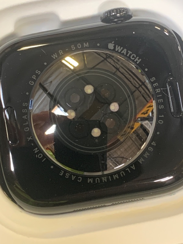 Photo 1 of Apple Watch Series 10 [GPS 46mm] with Jet Black Aluminium Case with Ink Sport Loop. Fitness Tracker, ECG App, Always-On Retina Display, Carbon Neutral (missing band)
