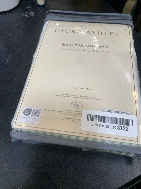 Photo 1 of Laura Ashley - Euro Shams, 100% Smooth Cotton with Envelope Closure, Throw Pillow Cover for Bed or Couch, Oeko-Tex Certified, Set of 2 (Ticking Stripe Green, 26" x 26")