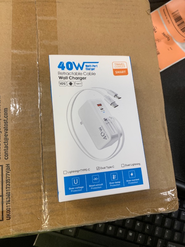 Photo 1 of Retractable USB C Charger Wall Plug with 35.5in/90cm Type C Cables Cords,40W Fast Charging Foldable Block Multi Charger for All Devices for iPhone 17/16/15/14/13/12,iPad,Galaxy,Pixel