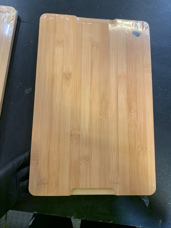 Photo 1 of Bamboo Cutting Boards for Kitchen 14.9" x 9.6", Reversible Wood Cutting Board with Juice Groove & Side Handles, Chopping Board for Meat & Cheese, 100% Organic Bamboo