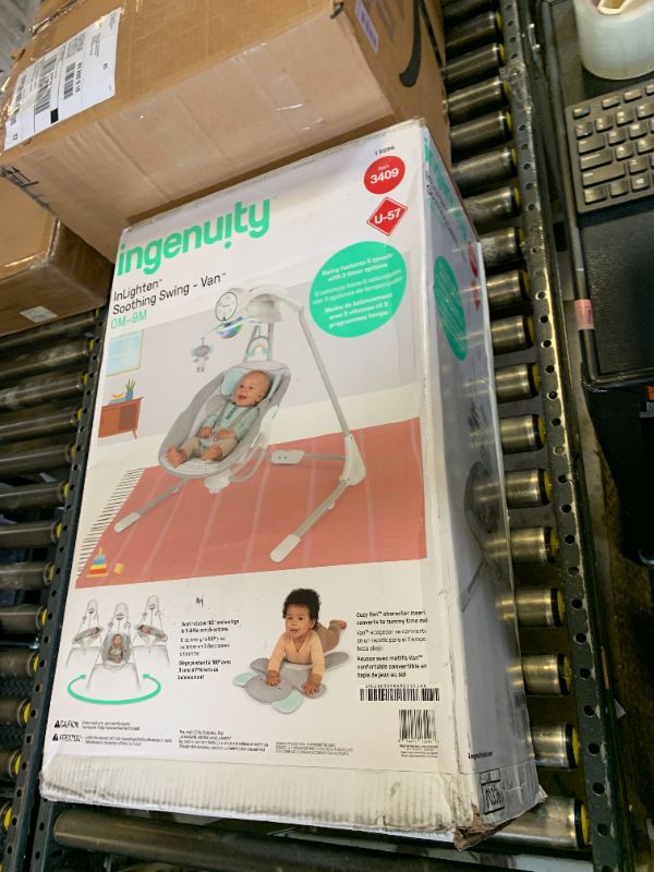 Photo 1 of Missing the seat and cushions---------------------Ingenuity InLighten 5-Speed Baby Swing - Swivel Infant Seat, 5 Point Safety Harness, Nature Sounds, Lights - Van Elephant