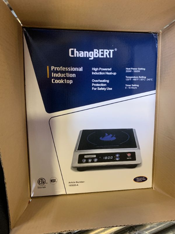 Photo 1 of ChangBERT Induction Cooktop, Commercial Grade Portable Cooker, Large 8” Heating Coil, Premium Stainless Steel Countertop Burner with NSF Certified, 10 Hours Timer Powerful 1800W Professional Hot Plate