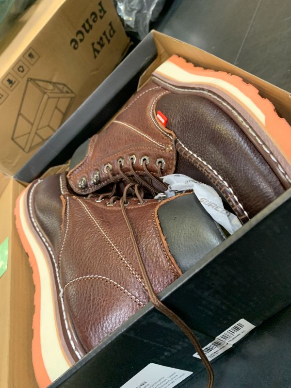 Photo 1 of SUREWAY Mens Heavy Duty Soft/Composite/Steel Toe Work Boots for Men-Comfortable,GoodyearWelt,Full Grain Leather,6 in Wedge Moc Toe Construction Boots/Shoes,Soft Toe Dark Brown,Size 9.5